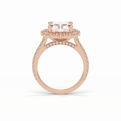 3.24 CT Radiant Cut Pave & Hidden Halo Style Moissanite Engagement Ring