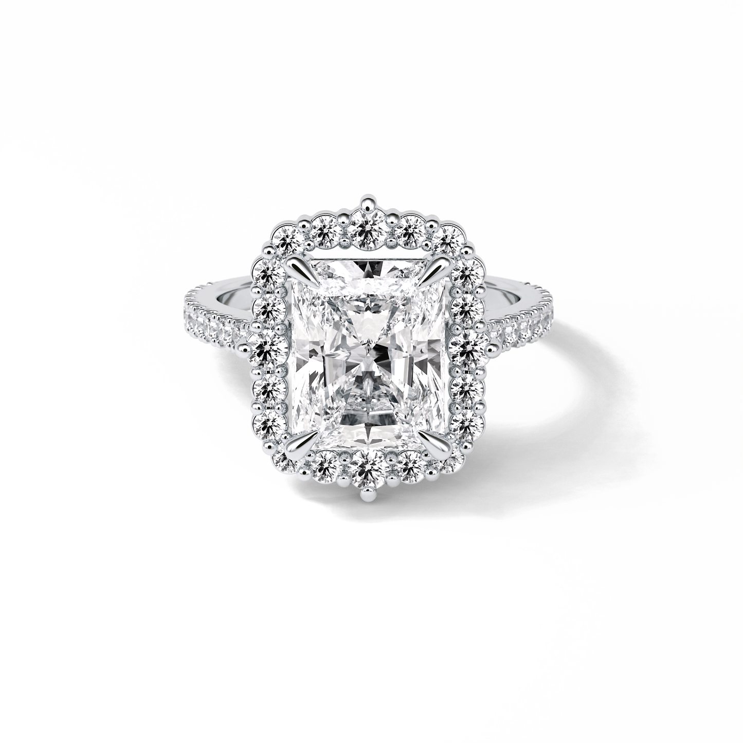 3.24 CT Radiant Cut Pave & Hidden Halo Style Moissanite Engagement Ring
