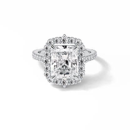 3.24 CT Radiant Cut Pave & Hidden Halo Style Moissanite Engagement Ring