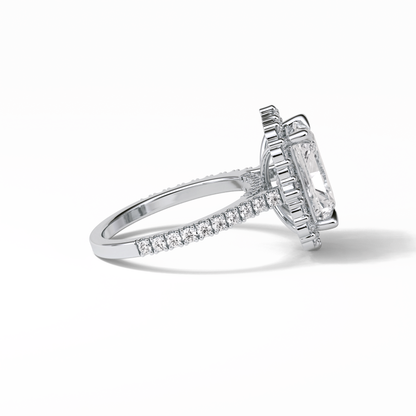 3.24 CT Radiant Cut Pave & Hidden Halo Style Moissanite Engagement Ring