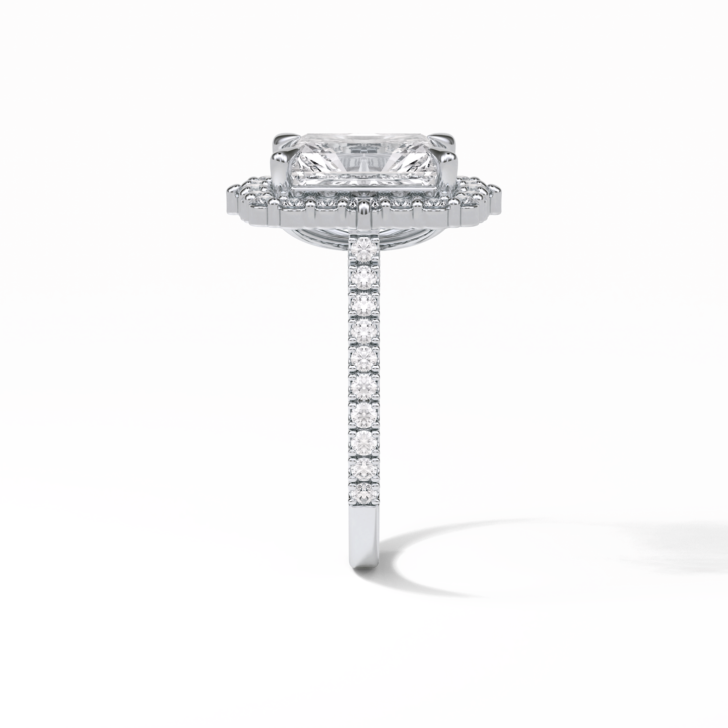 3.24 CT Radiant Cut Pave & Hidden Halo Style Moissanite Engagement Ring