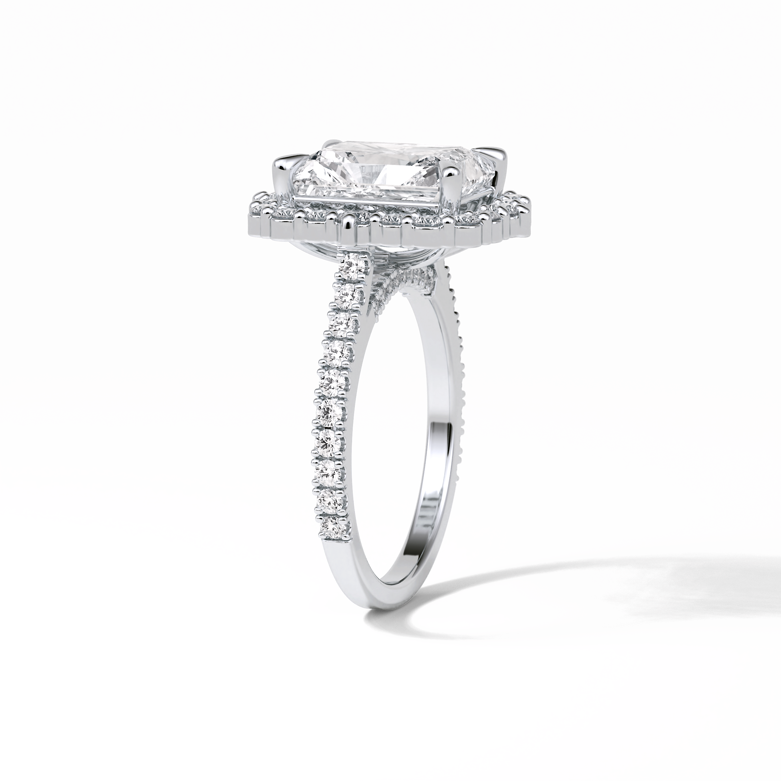 3.24 CT Radiant Cut Pave & Hidden Halo Style Moissanite Engagement Ring 6