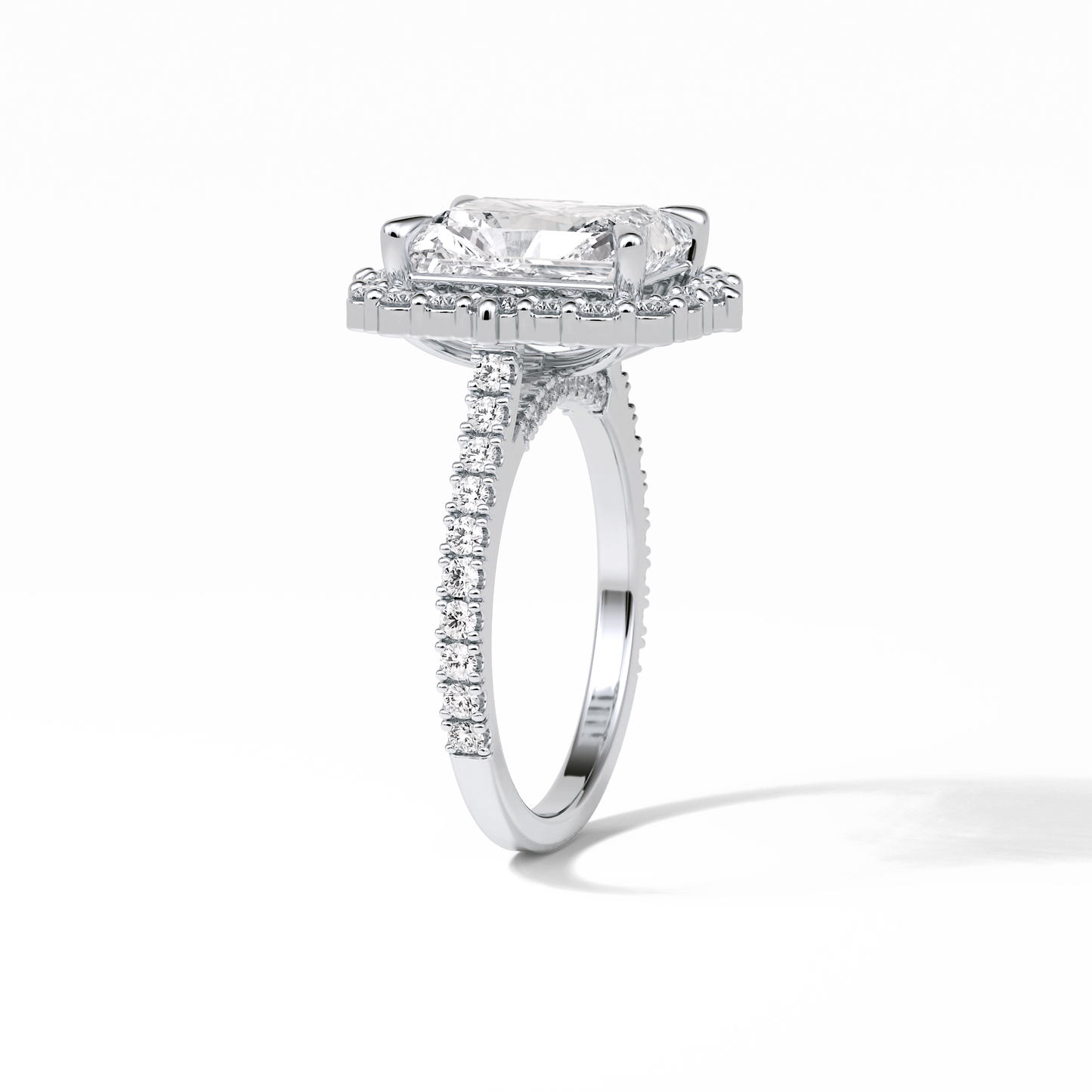 3.24 CT Radiant Cut Pave & Hidden Halo Style Moissanite Engagement Ring