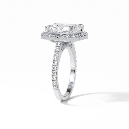 3.24 CT Radiant Cut Pave & Hidden Halo Style Moissanite Engagement Ring