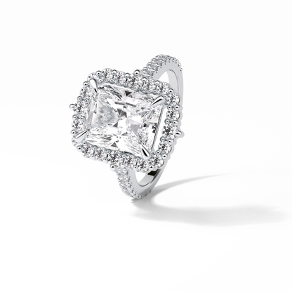 3.24 CT Radiant Cut Pave & Hidden Halo Style Moissanite Engagement Ring