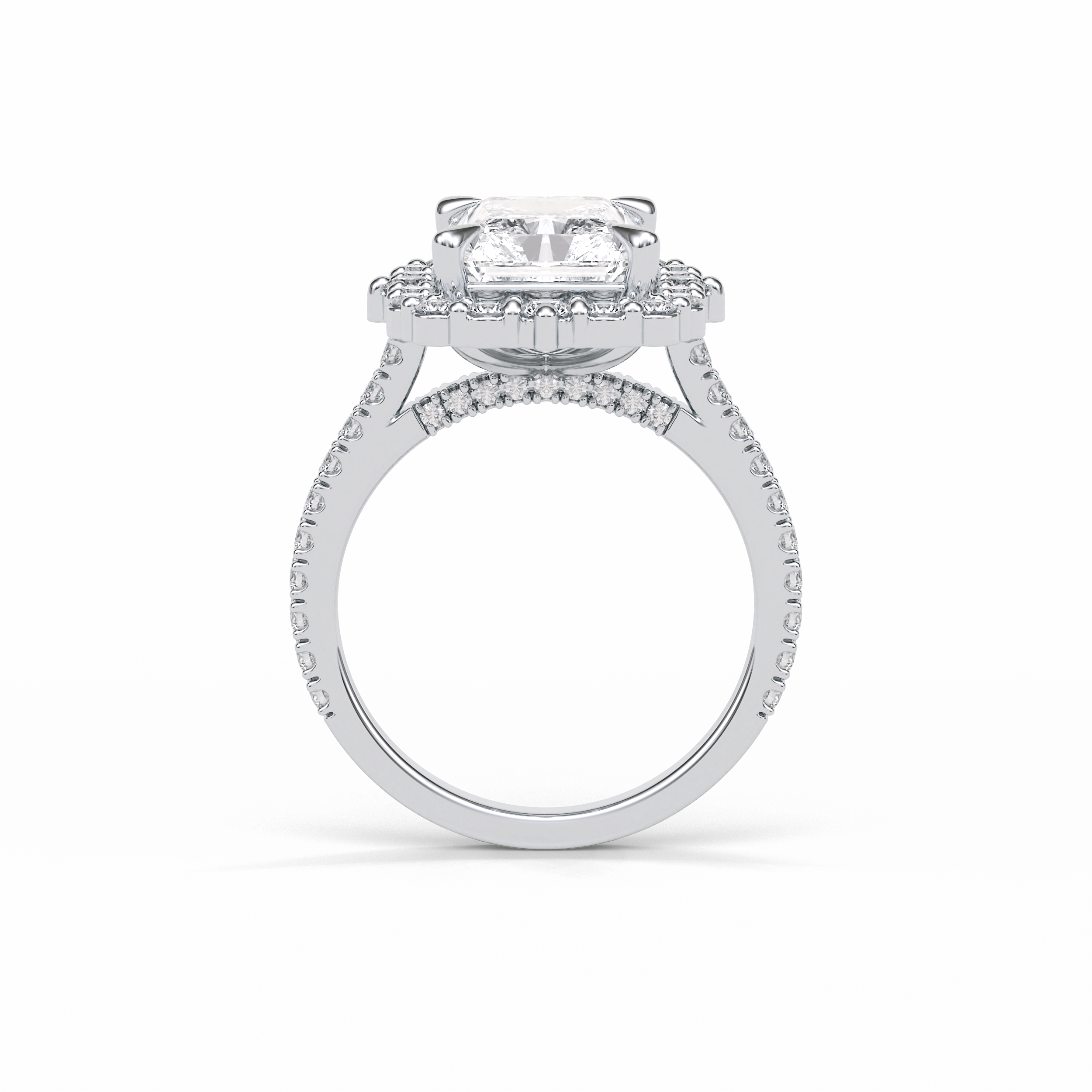 3.24 CT Radiant Cut Pave & Hidden Halo Style Moissanite Engagement Ring 2
