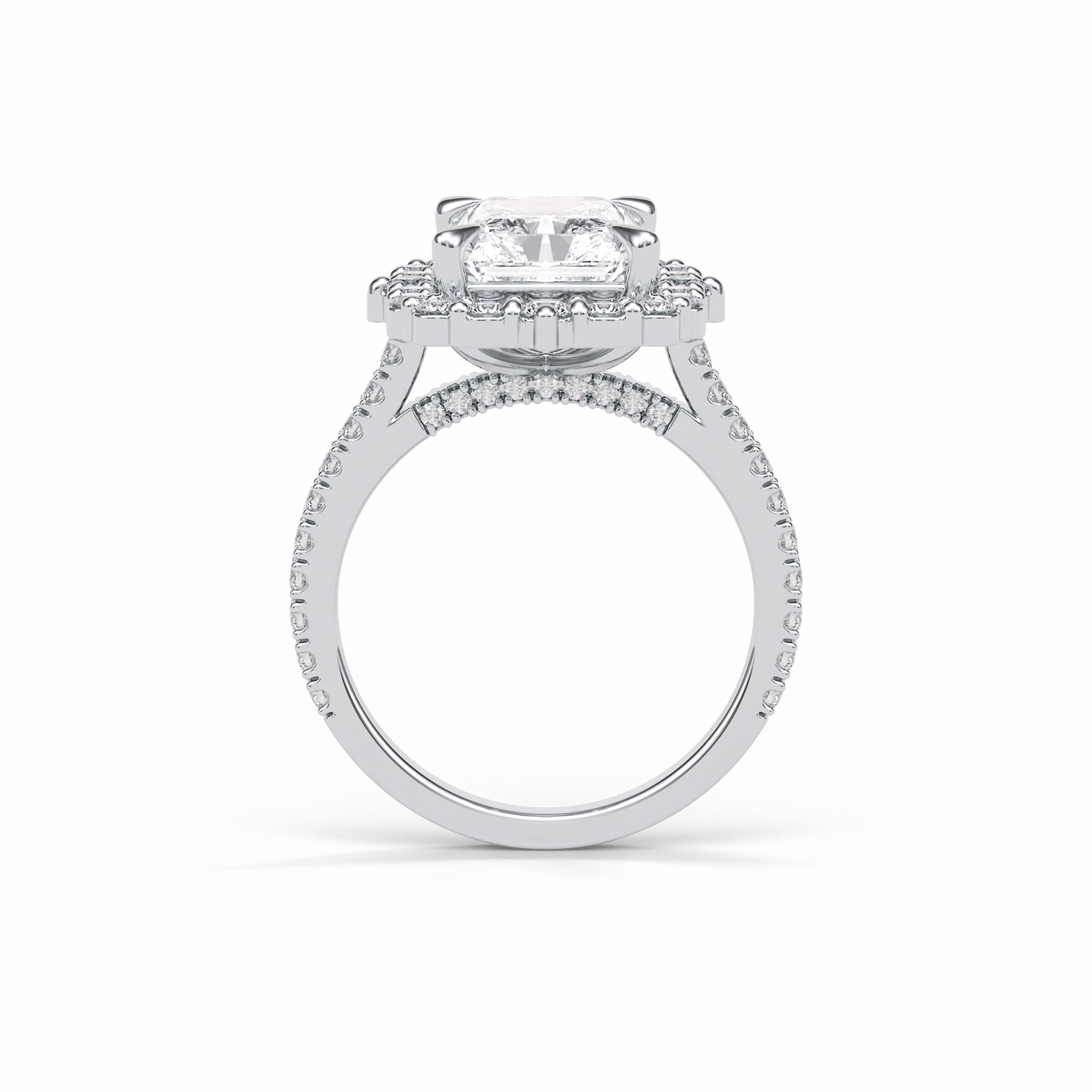 3.24 CT Radiant Cut Pave & Hidden Halo Style Moissanite Engagement Ring