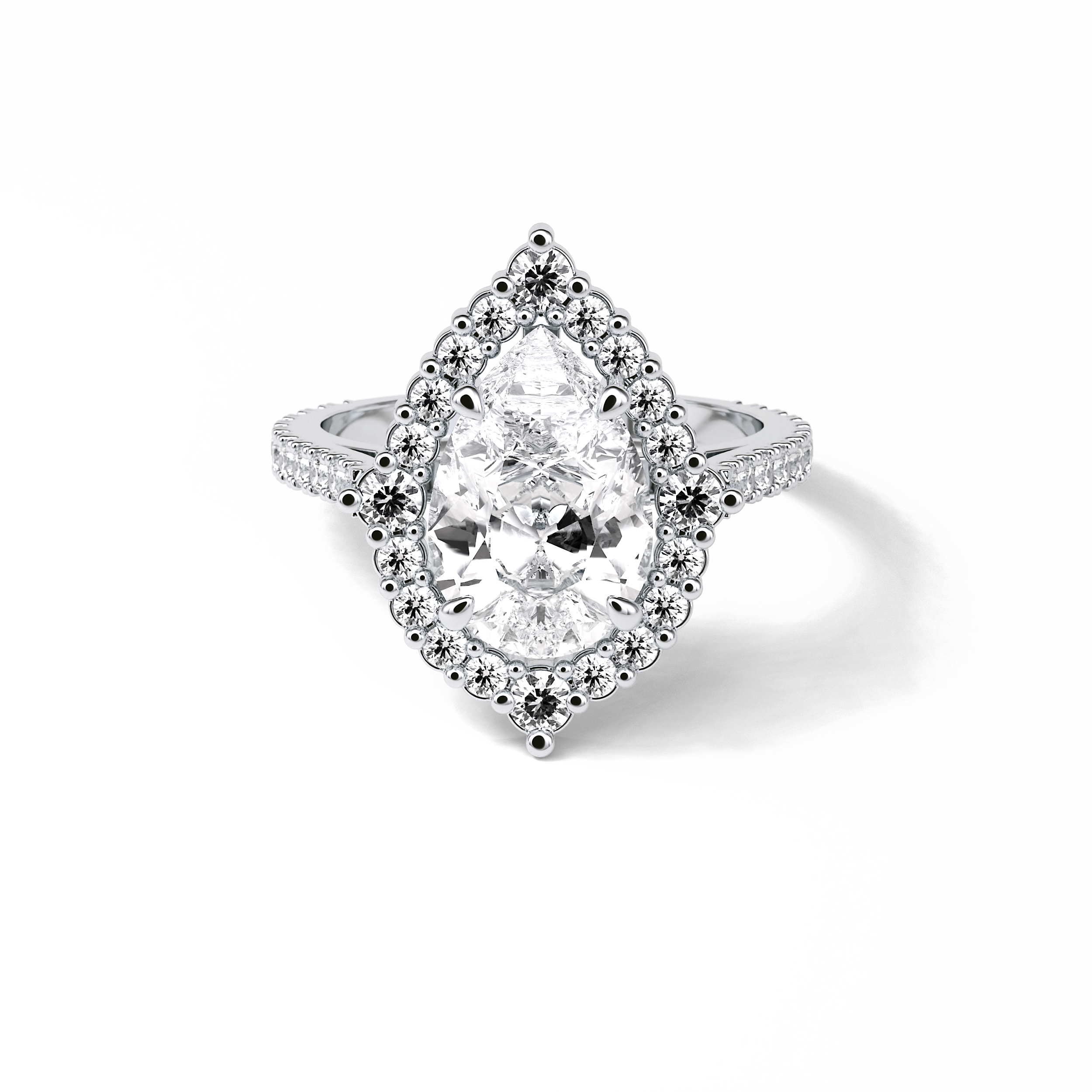 3.1 CT Pear Cut Pave & Halo Style Moissanite Engagement Ring 1