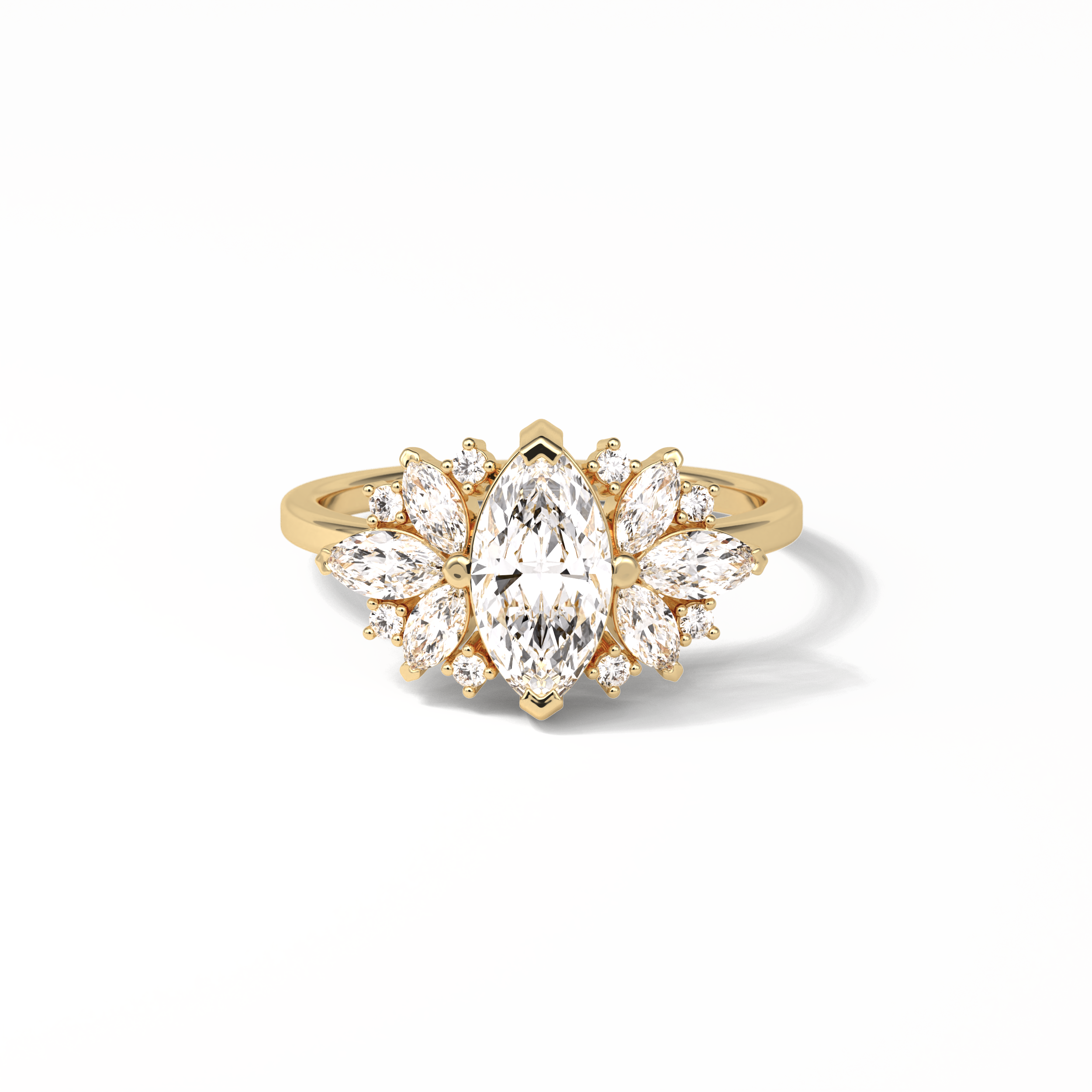 1.0 CT Marquise Cut Cluster Style Moissanite Engagement Ring 15