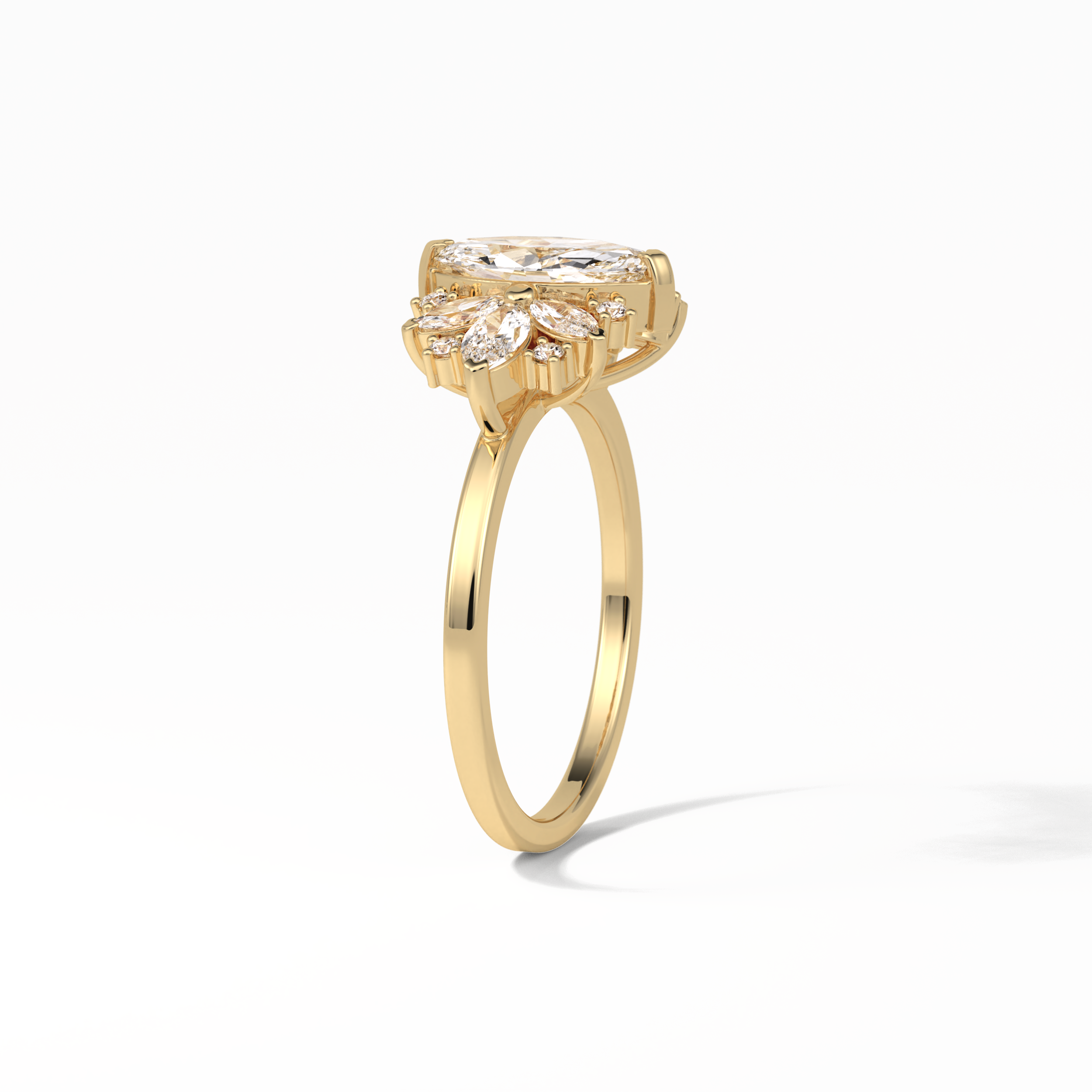 1.0 CT Marquise Cut Cluster Style Moissanite Engagement Ring 20
