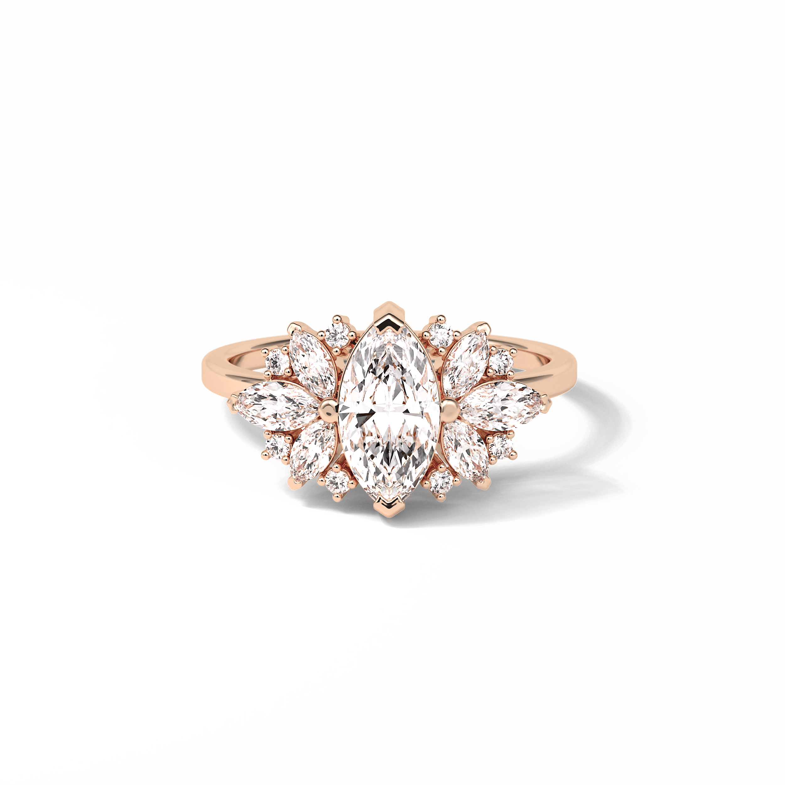 1.0 CT Marquise Cut Cluster Style Moissanite Engagement Ring 8