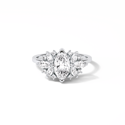 1.0 CT Marquise Cut Cluster Style Moissanite Engagement Ring