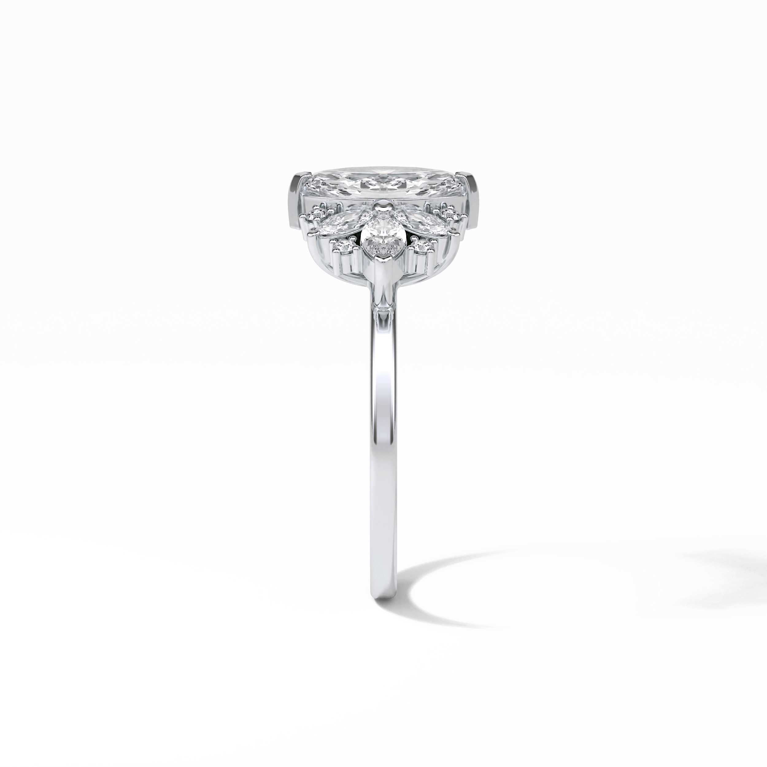 1.0 CT Marquise Cut Cluster Style Moissanite Engagement Ring 6