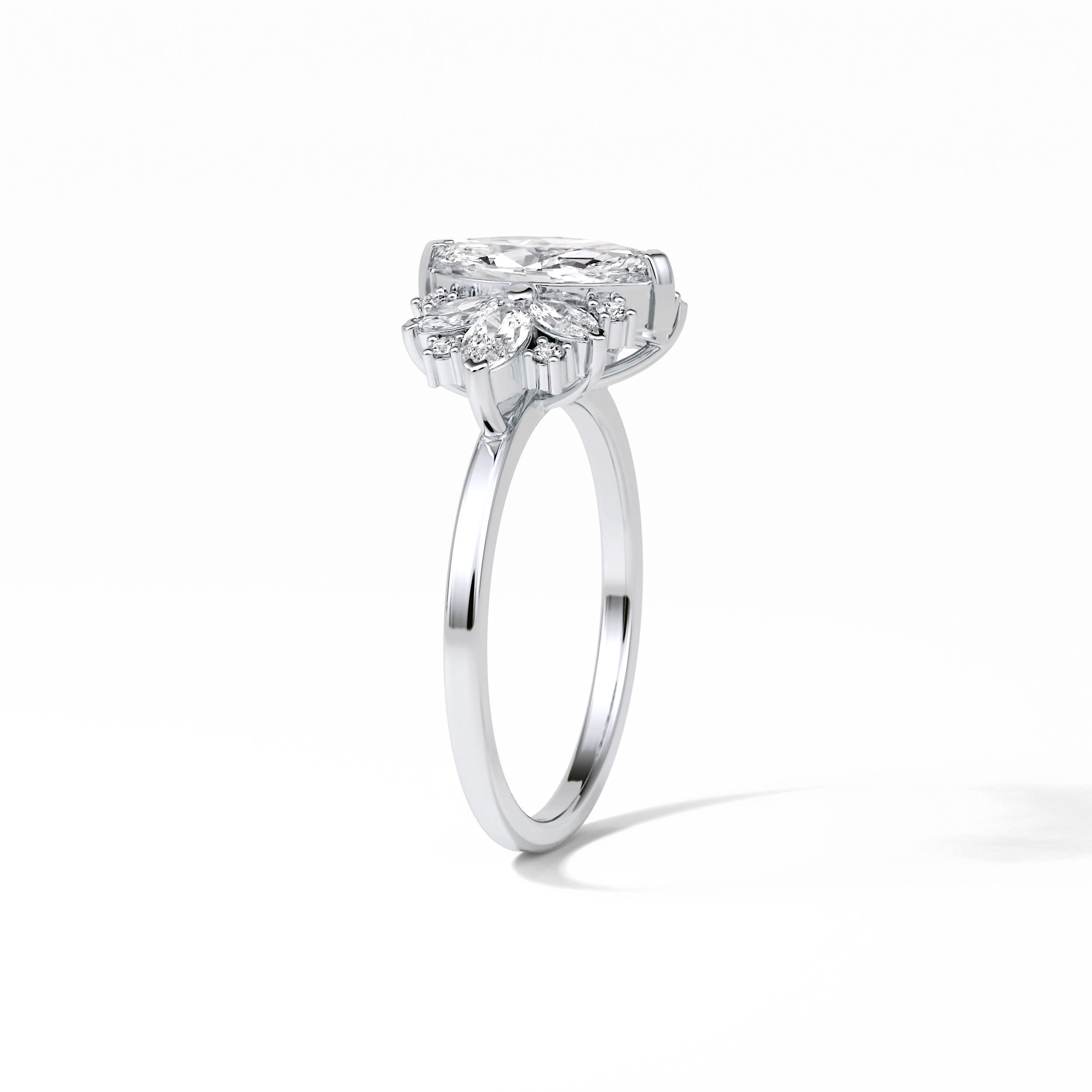 1.0 CT Marquise Cut Cluster Style Moissanite Engagement Ring 7