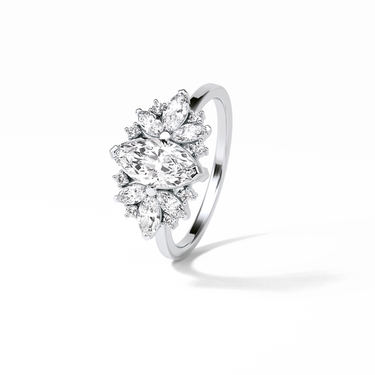 1.0 CT Marquise Cut Cluster Style Moissanite Engagement Ring