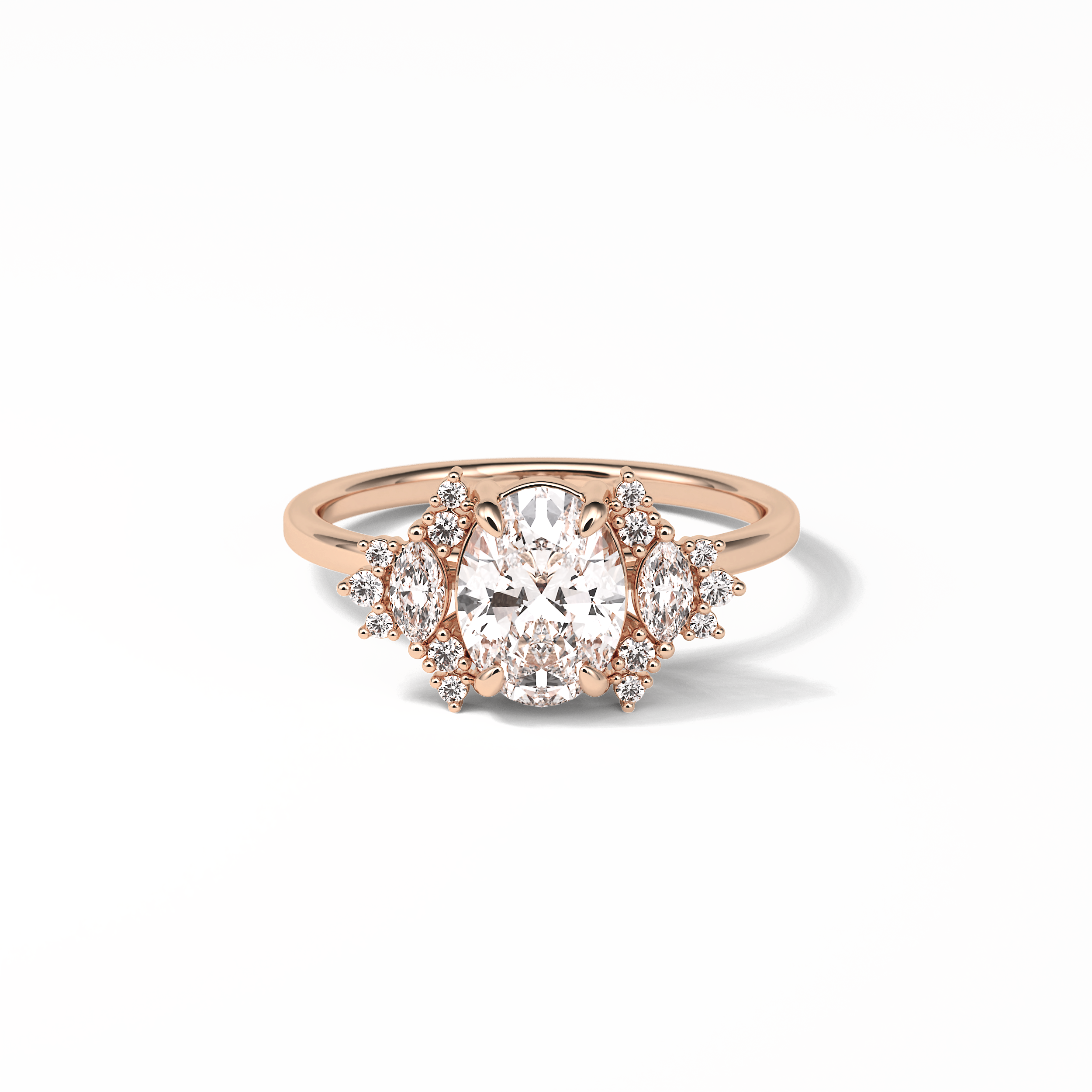 1.33 CT Oval Cut Cluster Style Moissanite Engagement Rings 15
