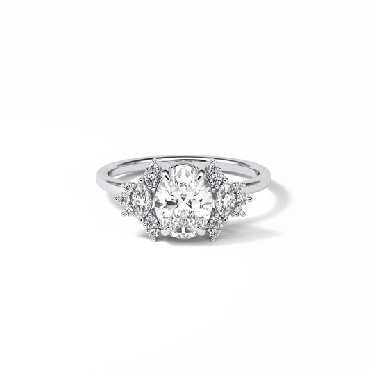 1.33 CT Oval Cut Cluster Style Moissanite Engagement Rings