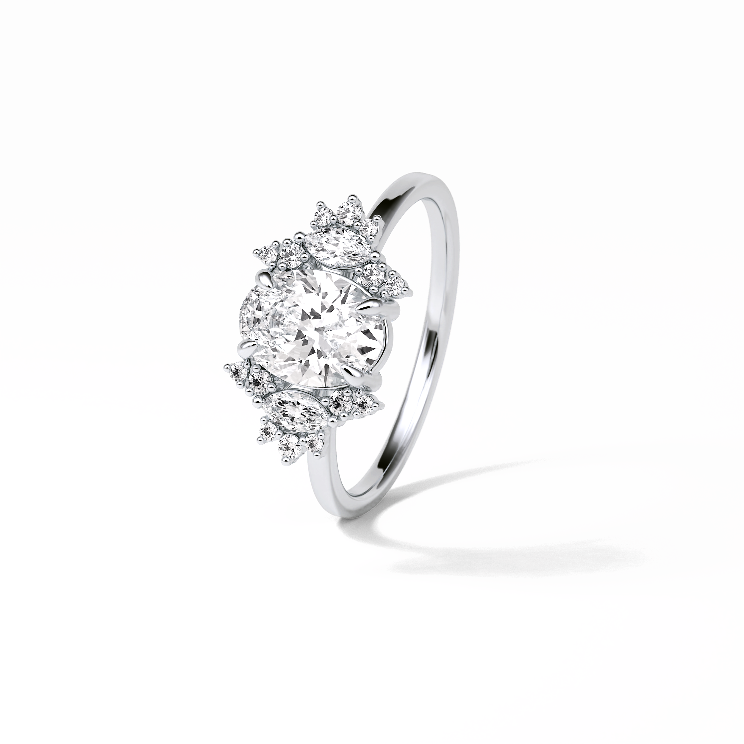 1.33 CT Oval Cut Cluster Style Moissanite Engagement Rings 6