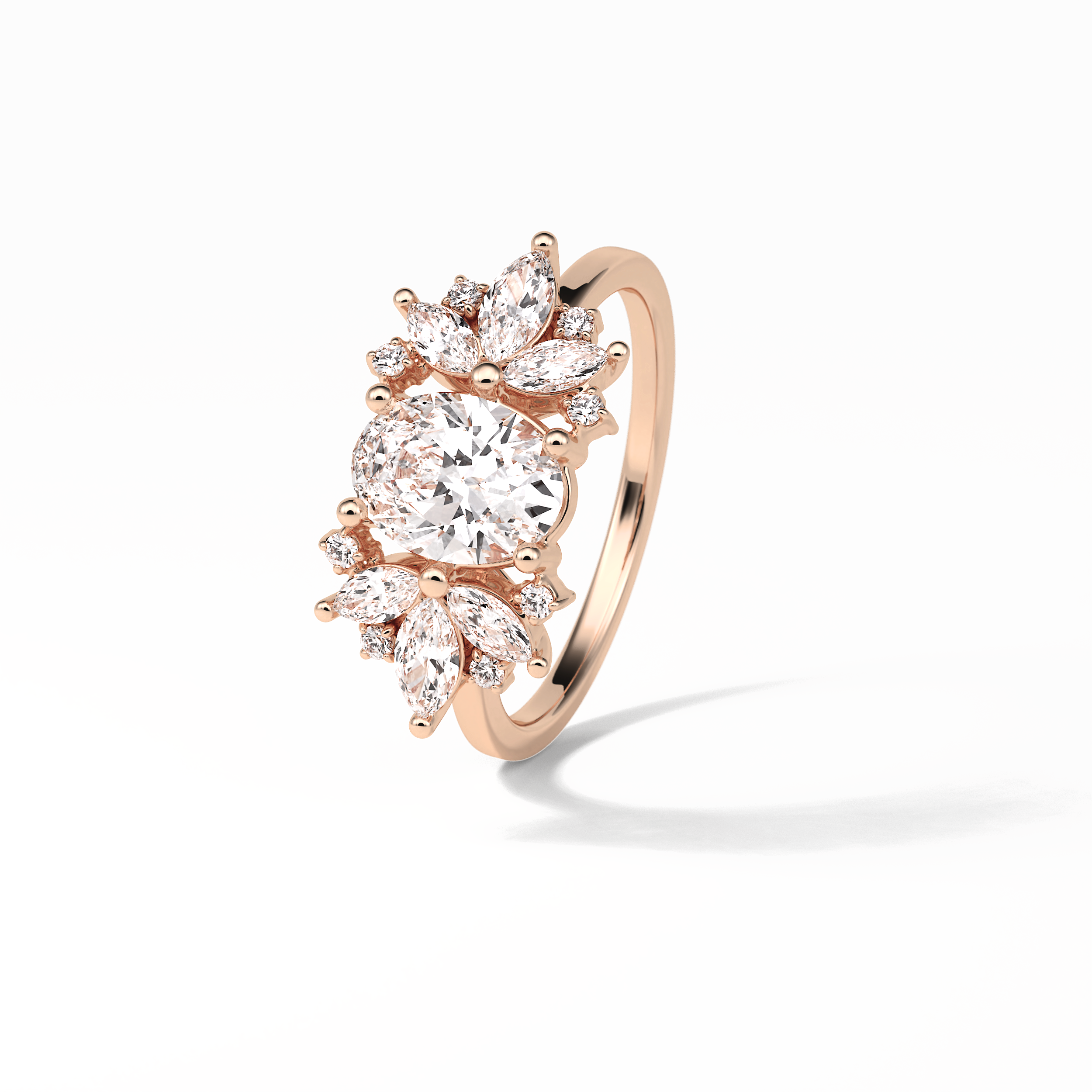 1.33 CT Oval Cut Cluster Style Moissanite Engagement Rings 14