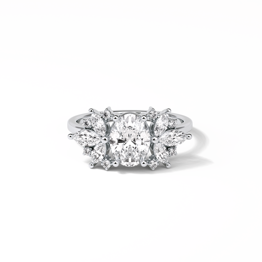1.33 CT Oval Cut Cluster Style Moissanite Engagement Rings