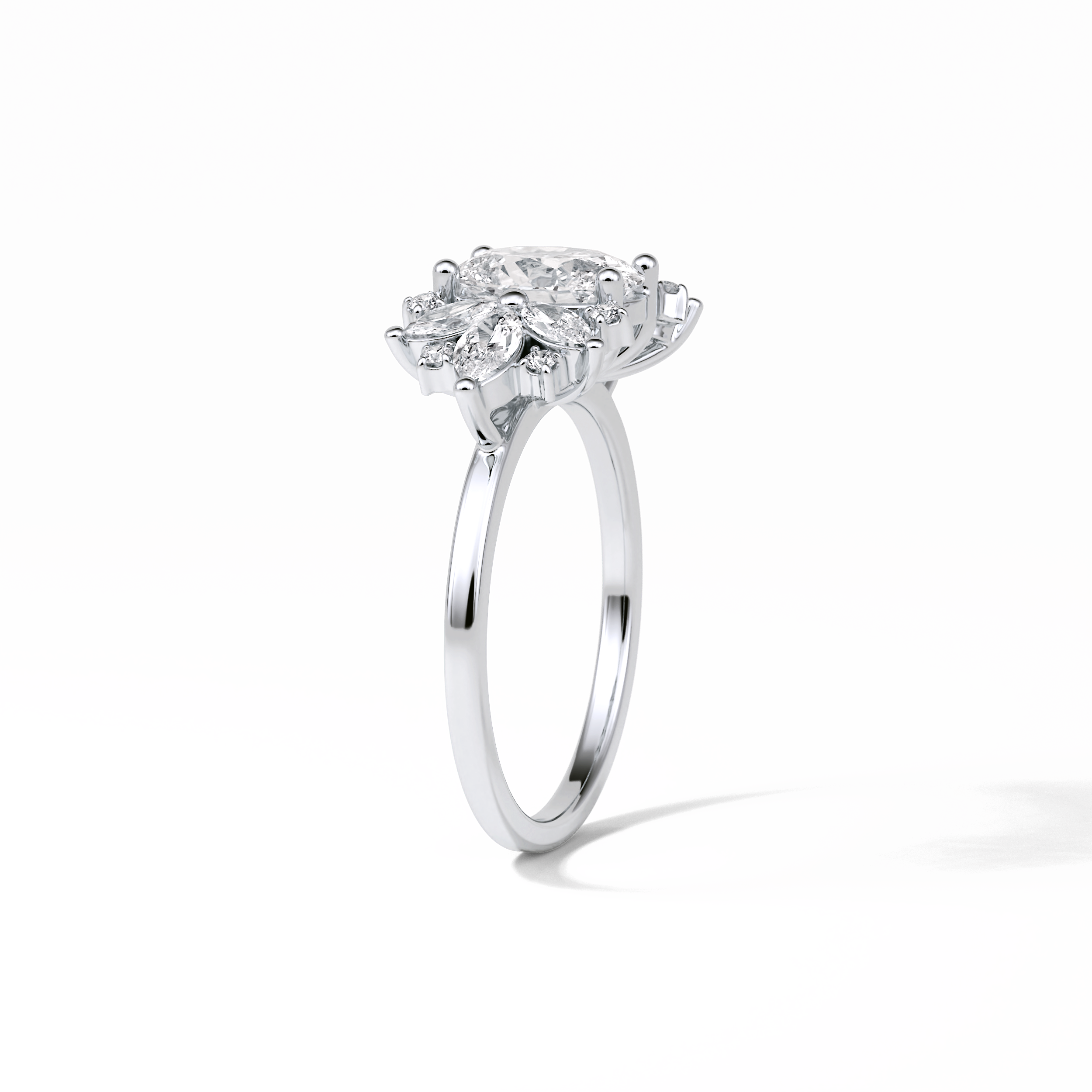 1.33 CT Oval Cut Cluster Style Moissanite Engagement Rings 6