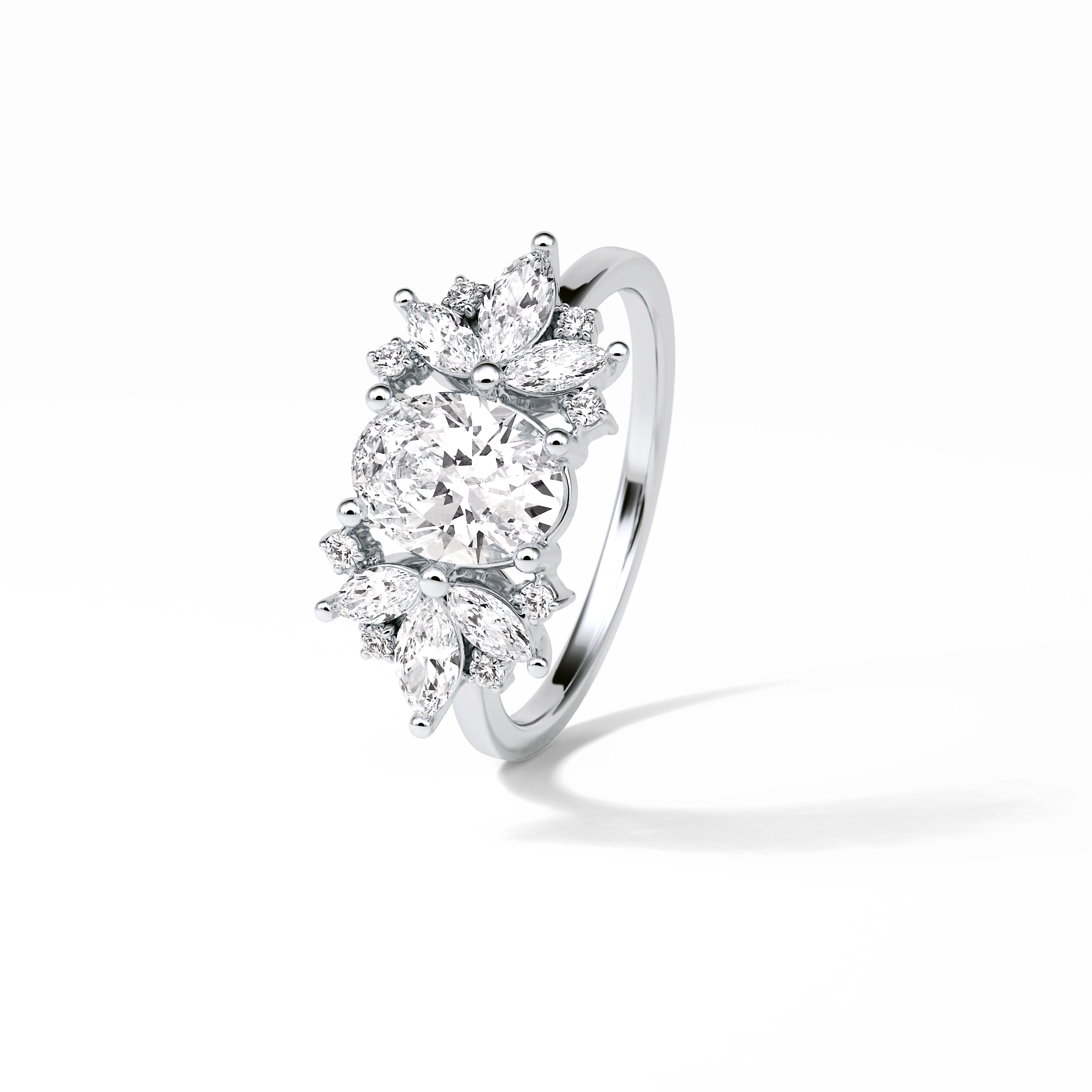 1.33 CT Oval Cut Cluster Style Moissanite Engagement Rings 7
