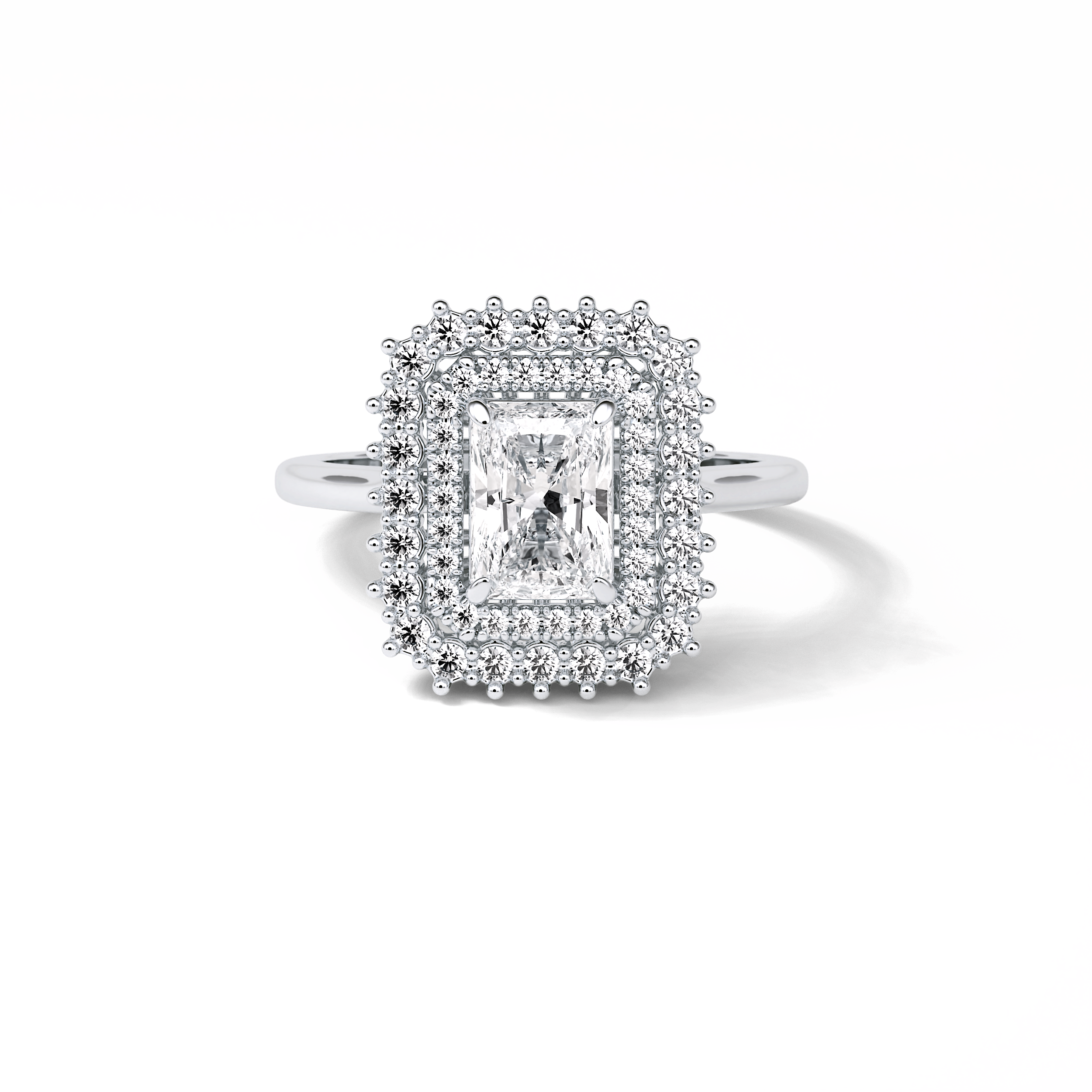 1.05 CT Radiant Cut Double Halo Style Moissanite Engagement Ring 1