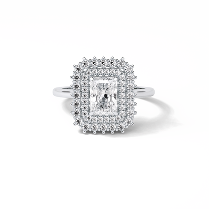 1.05 CT Radiant Cut Double Halo Style Moissanite Engagement Ring
