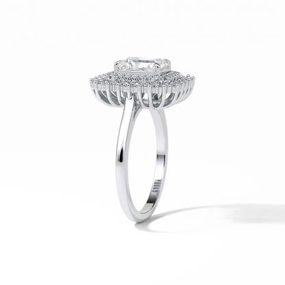 1.05 CT Radiant Cut Double Halo Style Moissanite Engagement Ring