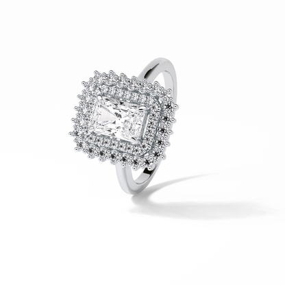 1.05 CT Radiant Cut Double Halo Style Moissanite Engagement Ring