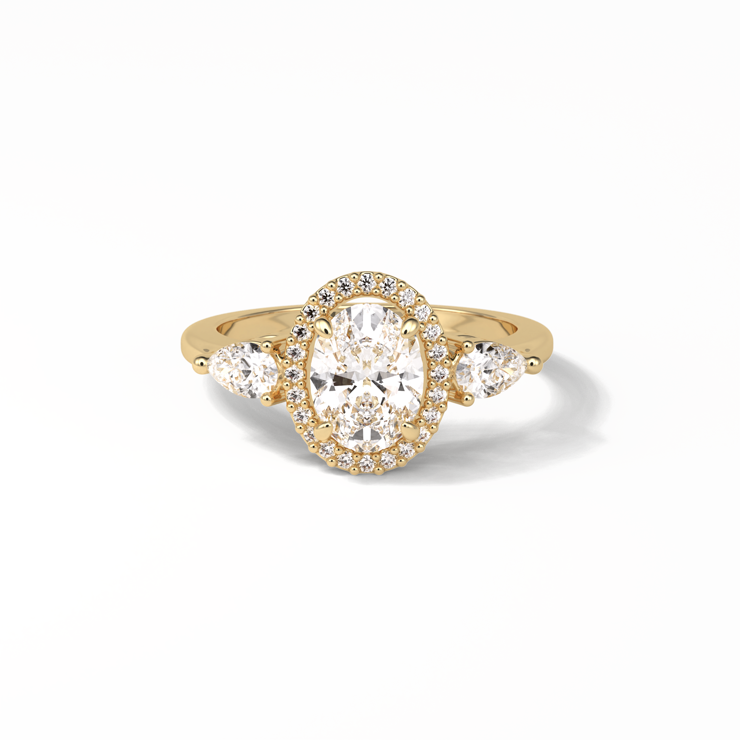 1.33 CT Oval Cut Halo & Three Stones Style Moissanite Engagement Ring 8