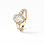 1.33 CT Oval Cut Halo & Three Stones Style Moissanite Engagement Ring 17