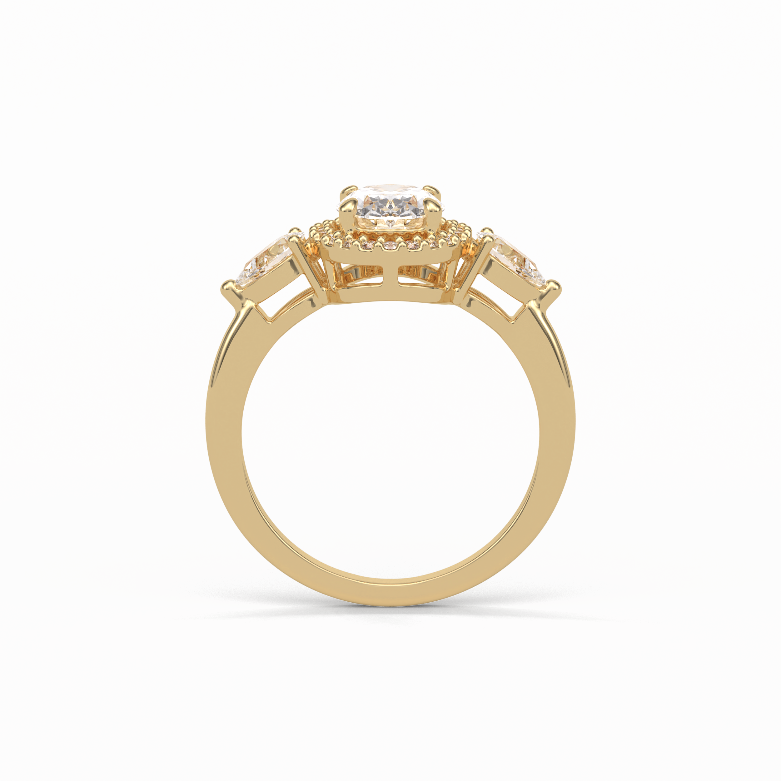 1.33 CT Oval Cut Halo & Three Stones Style Moissanite Engagement Ring 18