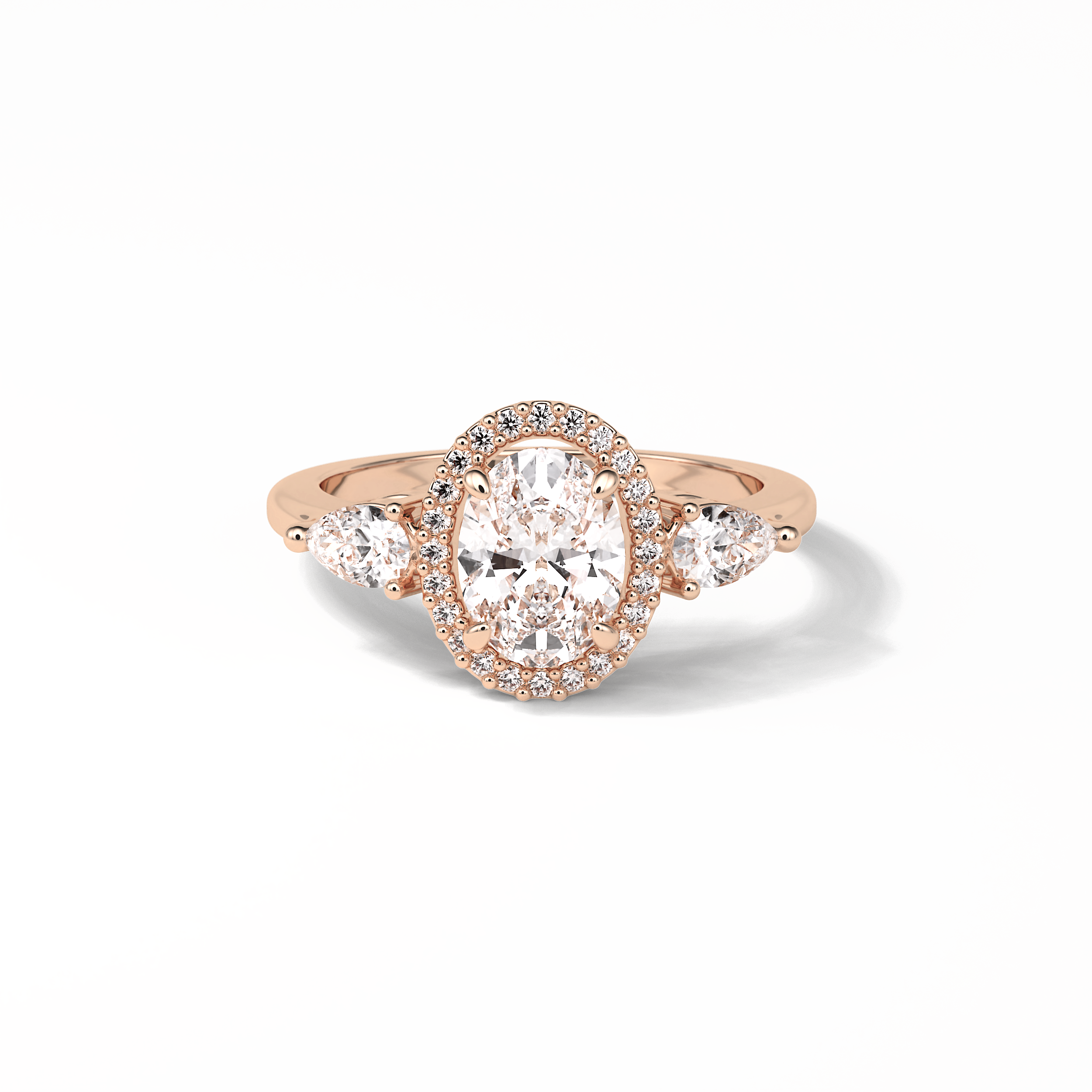 1.33 CT Oval Cut Halo & Three Stones Style Moissanite Engagement Ring 15