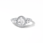 1.33 CT Oval Cut Halo & Three Stones Style Moissanite Engagement Ring 1