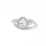 1.33 CT Oval Cut Halo & Three Stones Style Moissanite Engagement Ring 1