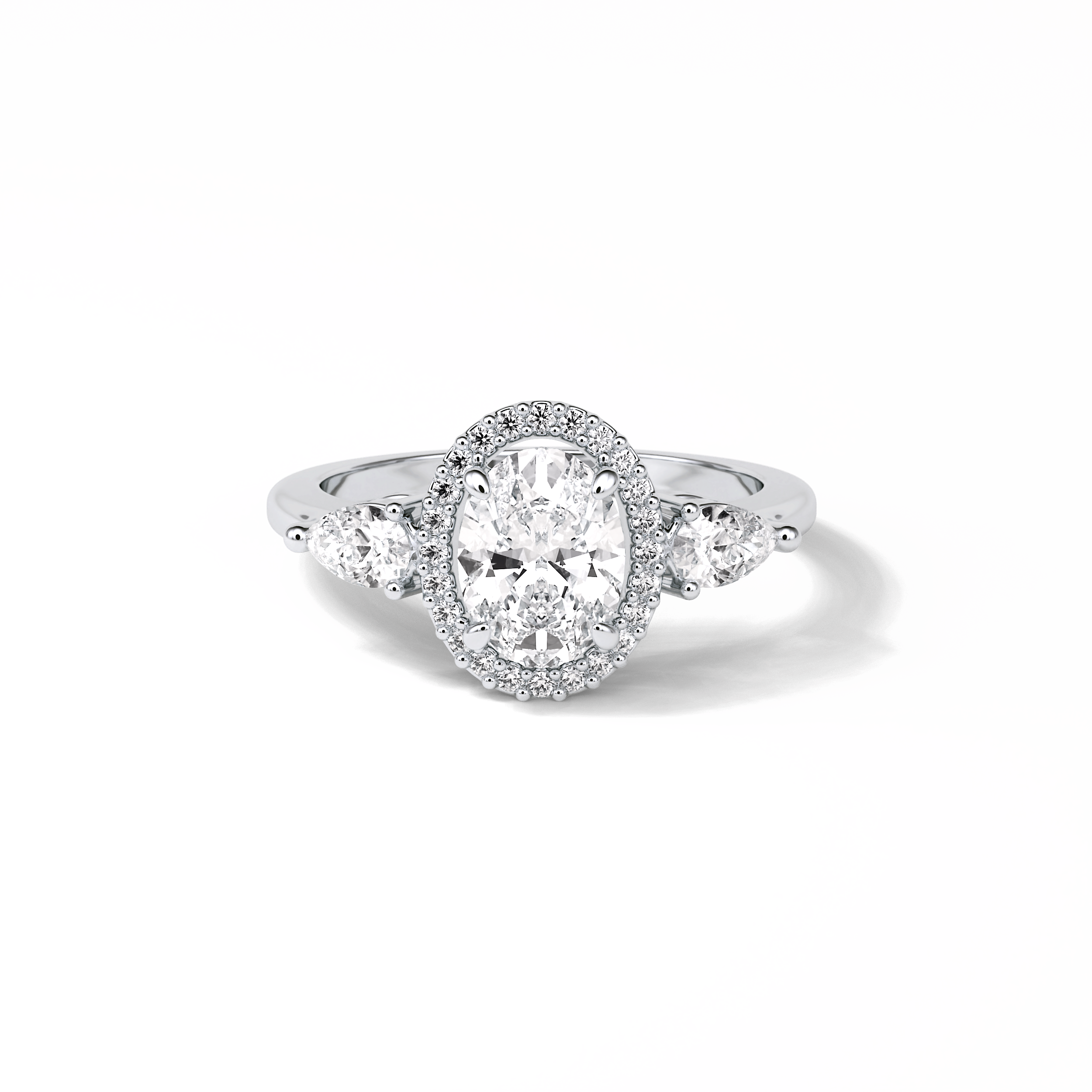 1.33 CT Oval Cut Halo & Three Stones Style Moissanite Engagement Ring 1