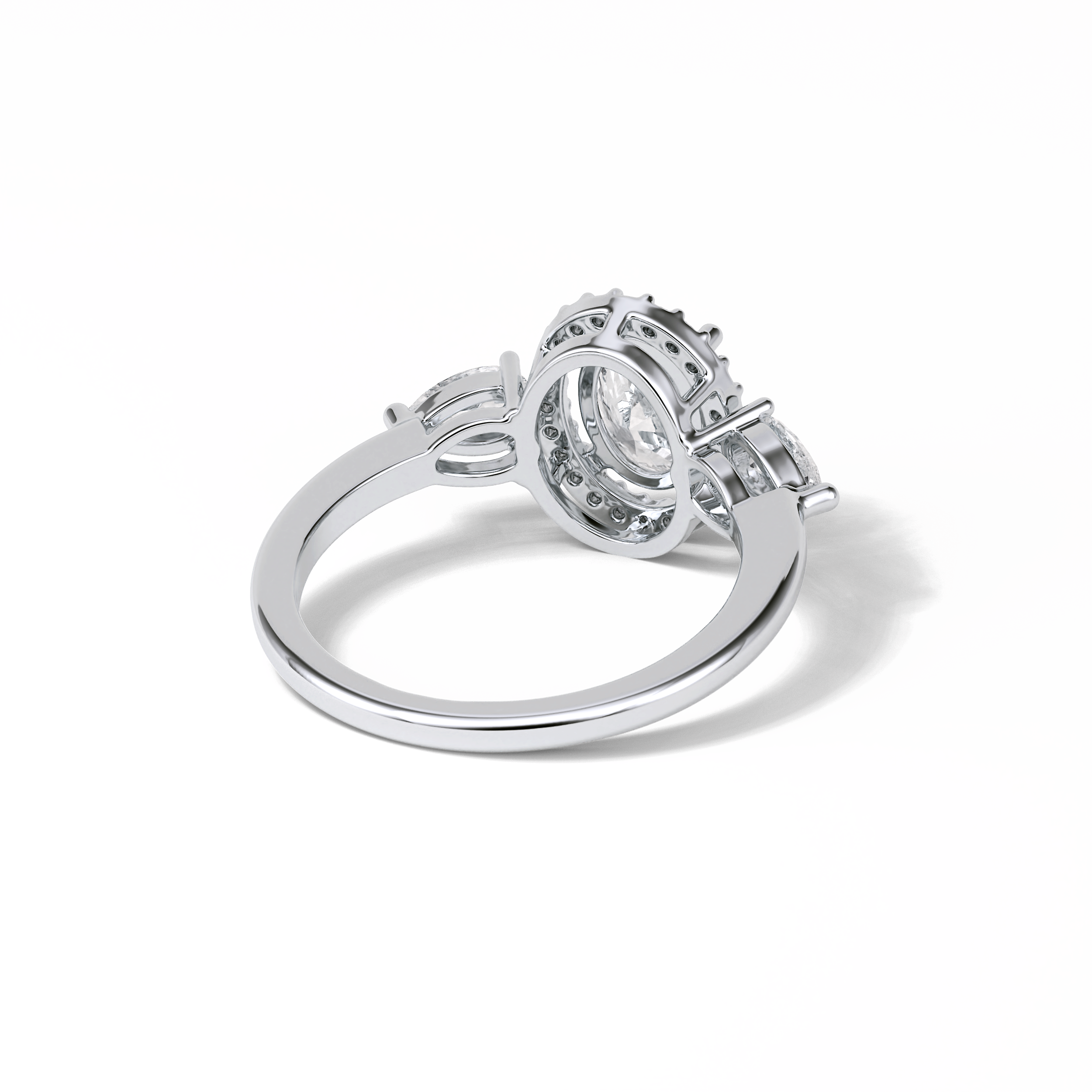 1.33 CT Oval Cut Halo & Three Stones Style Moissanite Engagement Ring 2