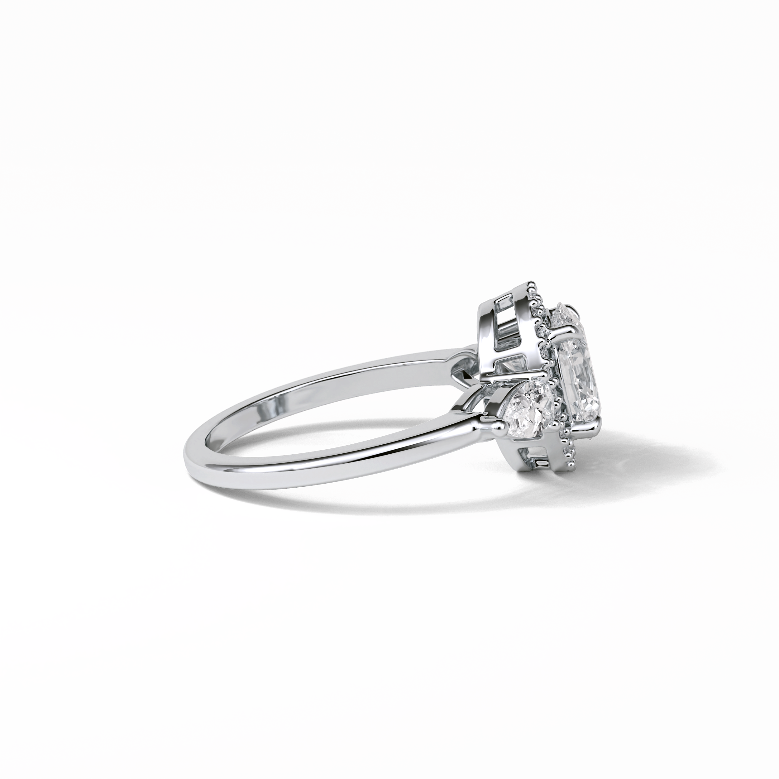 1.33 CT Oval Cut Halo & Three Stones Style Moissanite Engagement Ring 3