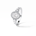 1.33 CT Oval Cut Halo & Three Stones Style Moissanite Engagement Ring 6