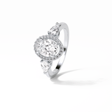 1.33 CT Oval Cut Halo & Three Stones Style Moissanite Engagement Ring 6