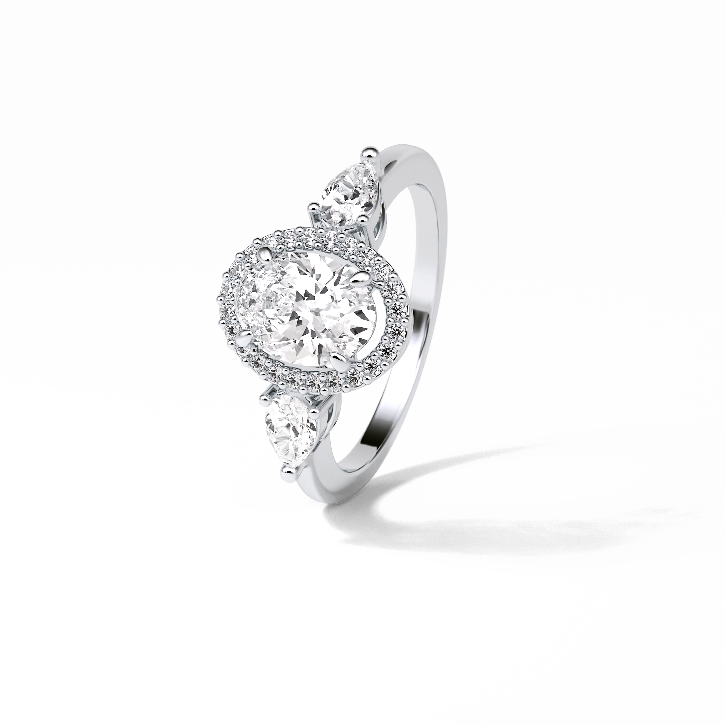 1.33 CT Oval Cut Halo & Three Stones Style Moissanite Engagement Ring 6