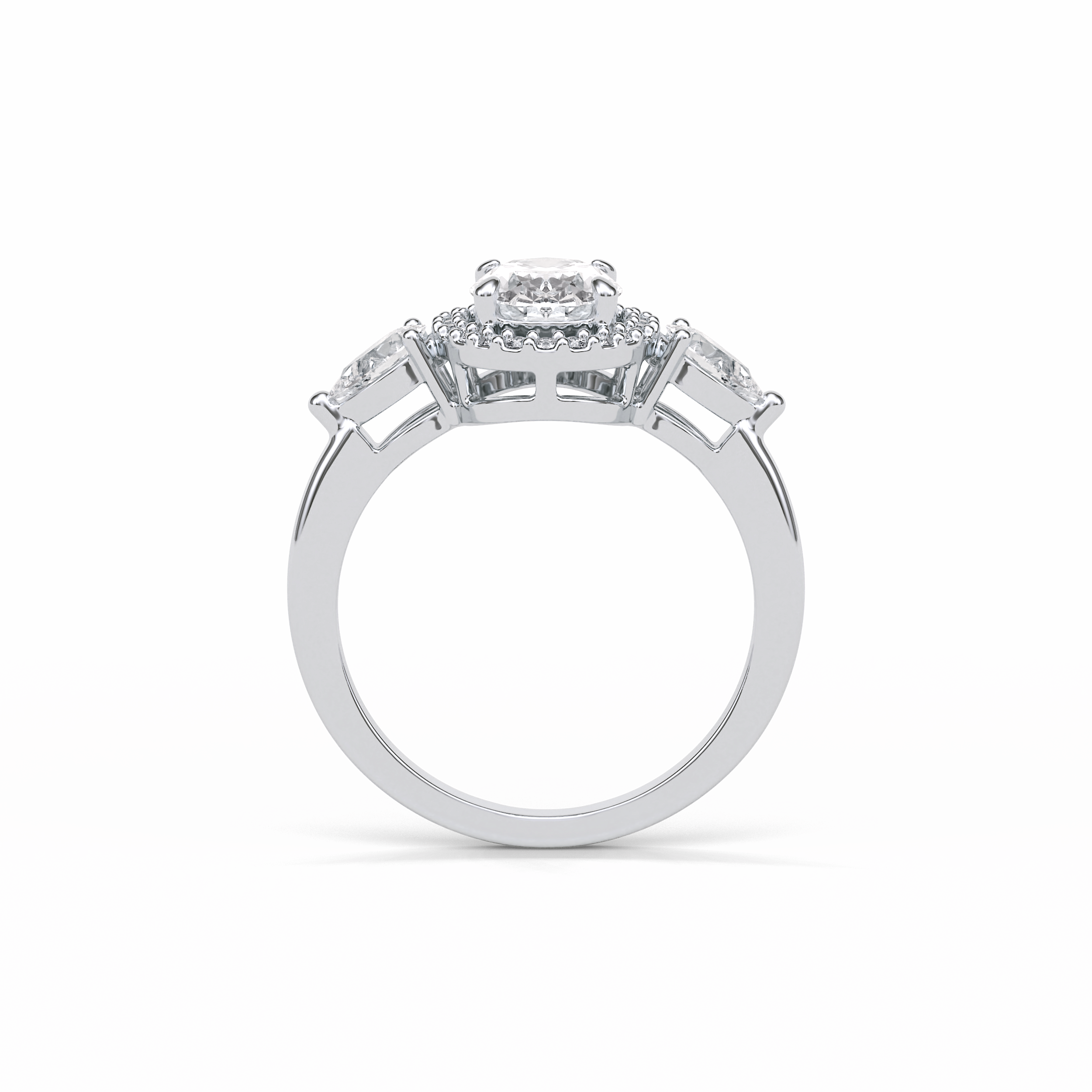 1.33 CT Oval Cut Halo & Three Stones Style Moissanite Engagement Ring 7