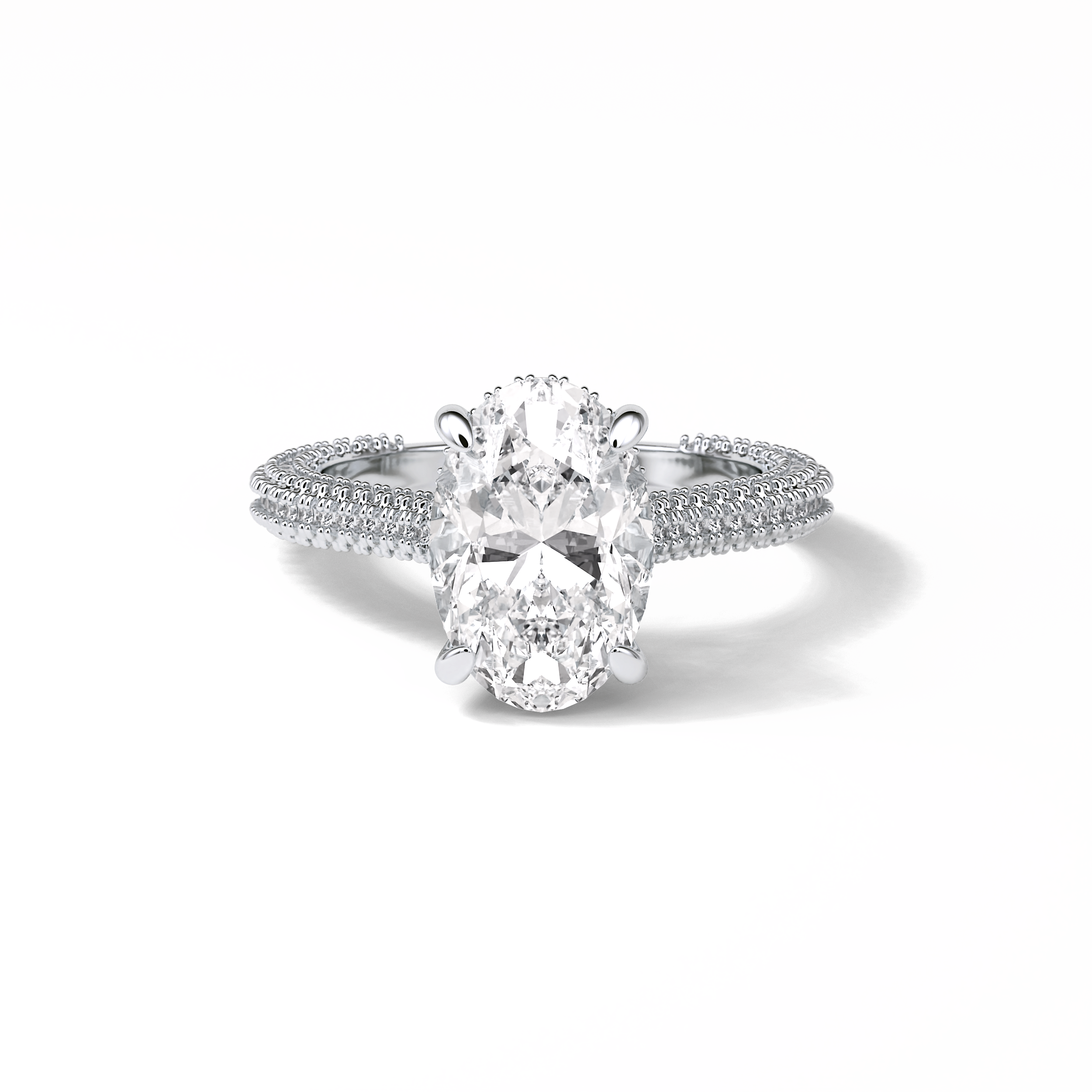 4.0 CT Oval Cut Pave & Hidden Halo Style Moissanite Engagement Ring 1