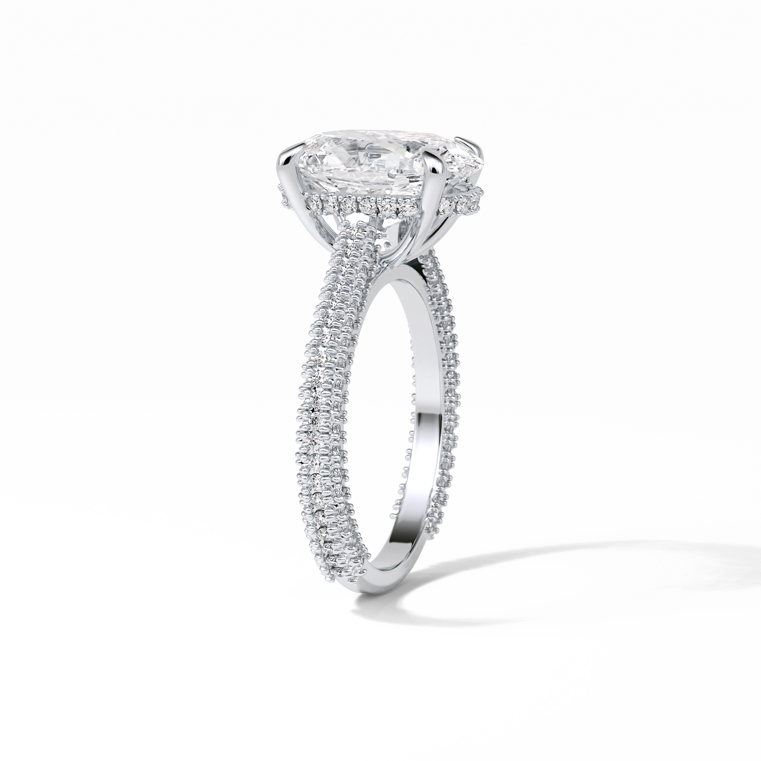 4.0 CT Oval Cut Pave & Hidden Halo Style Moissanite Engagement Ring 5