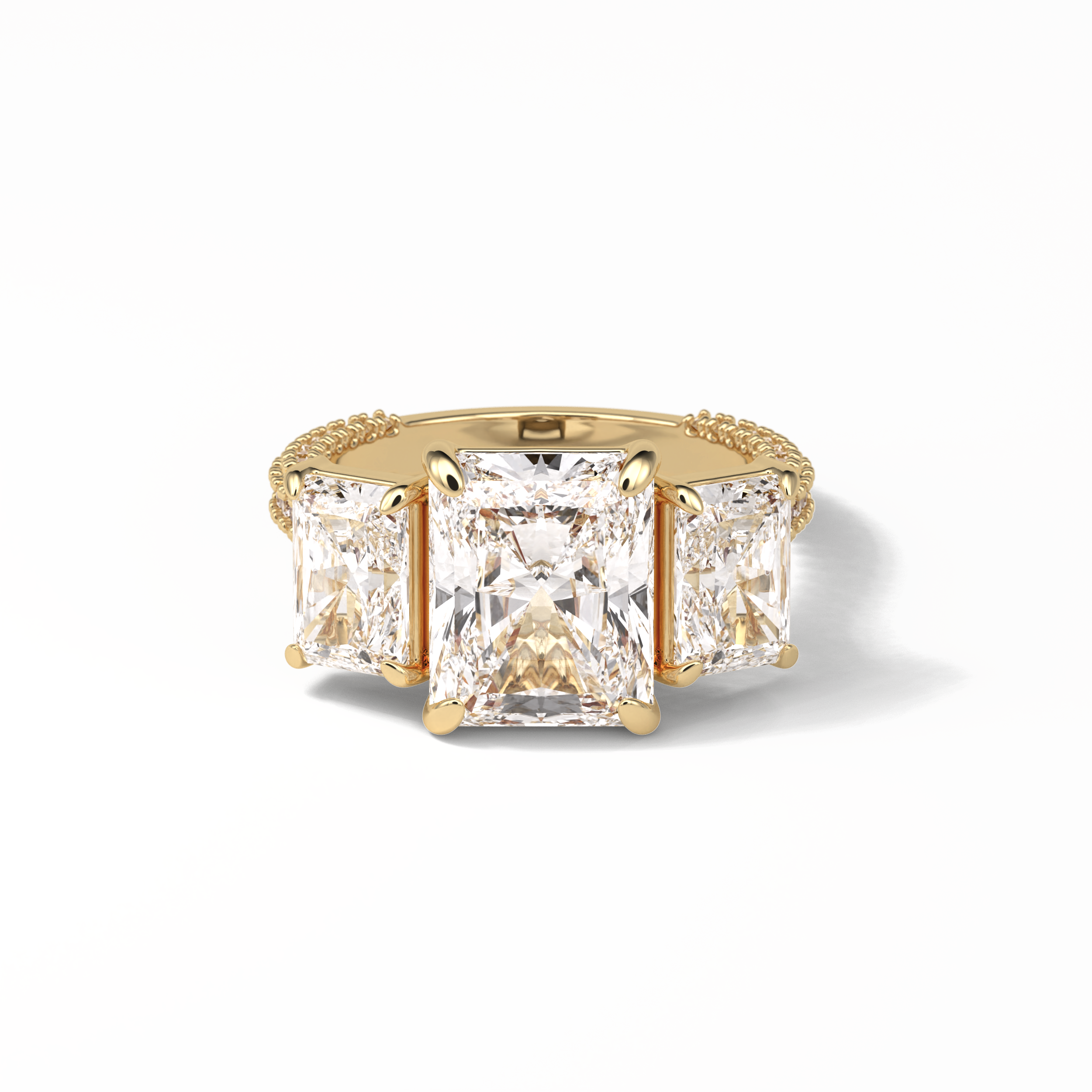 3.51 CT Radiant Cut Pave & Three Stones Style Moissanite Engagement Ring 8