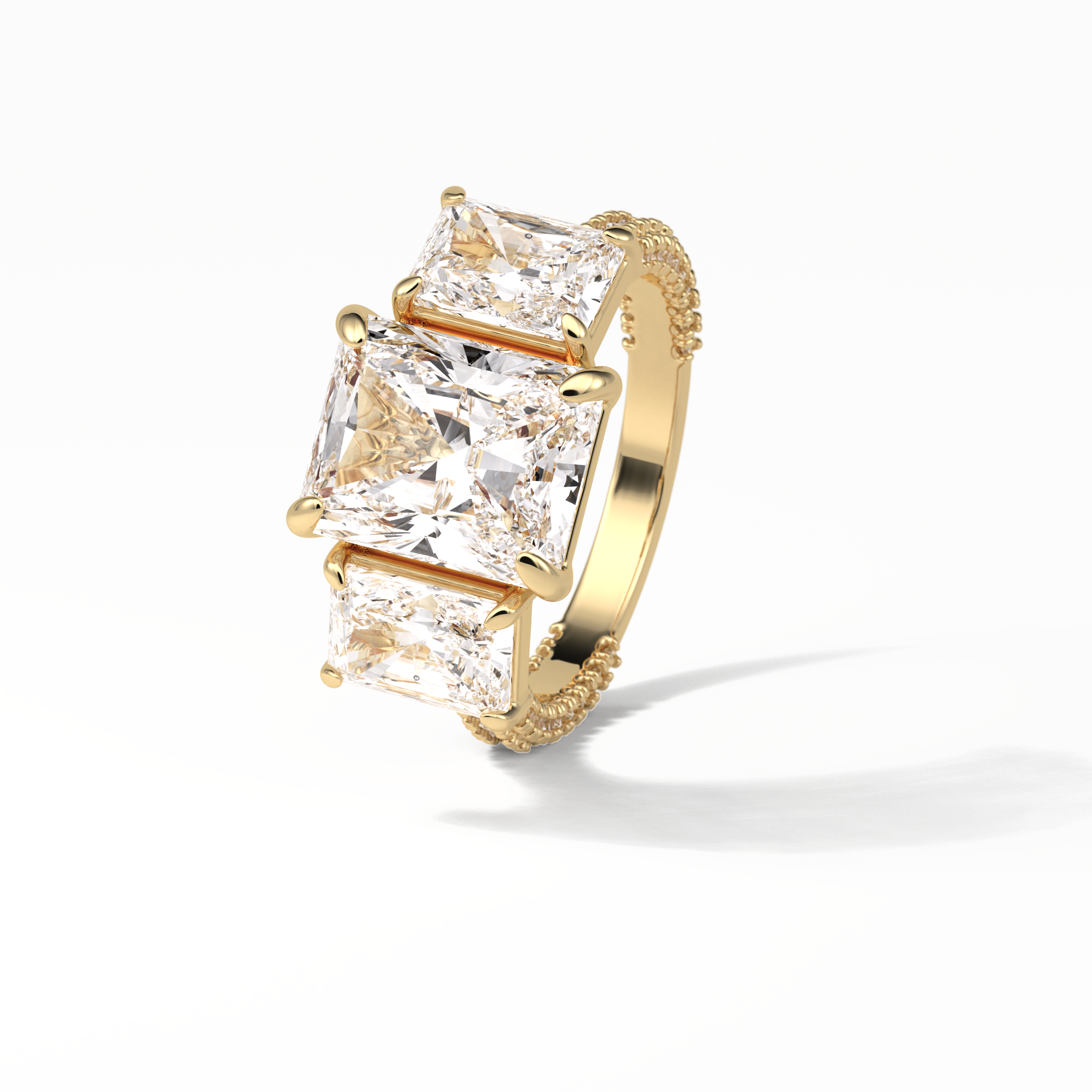 3.51 CT Radiant Cut Pave & Three Stones Style Moissanite Engagement Ring 18