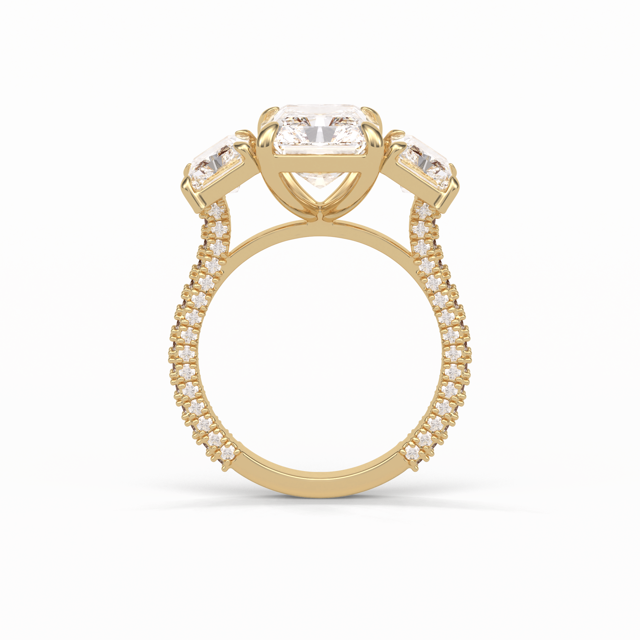 3.51 CT Radiant Cut Pave & Three Stones Style Moissanite Engagement Ring 19