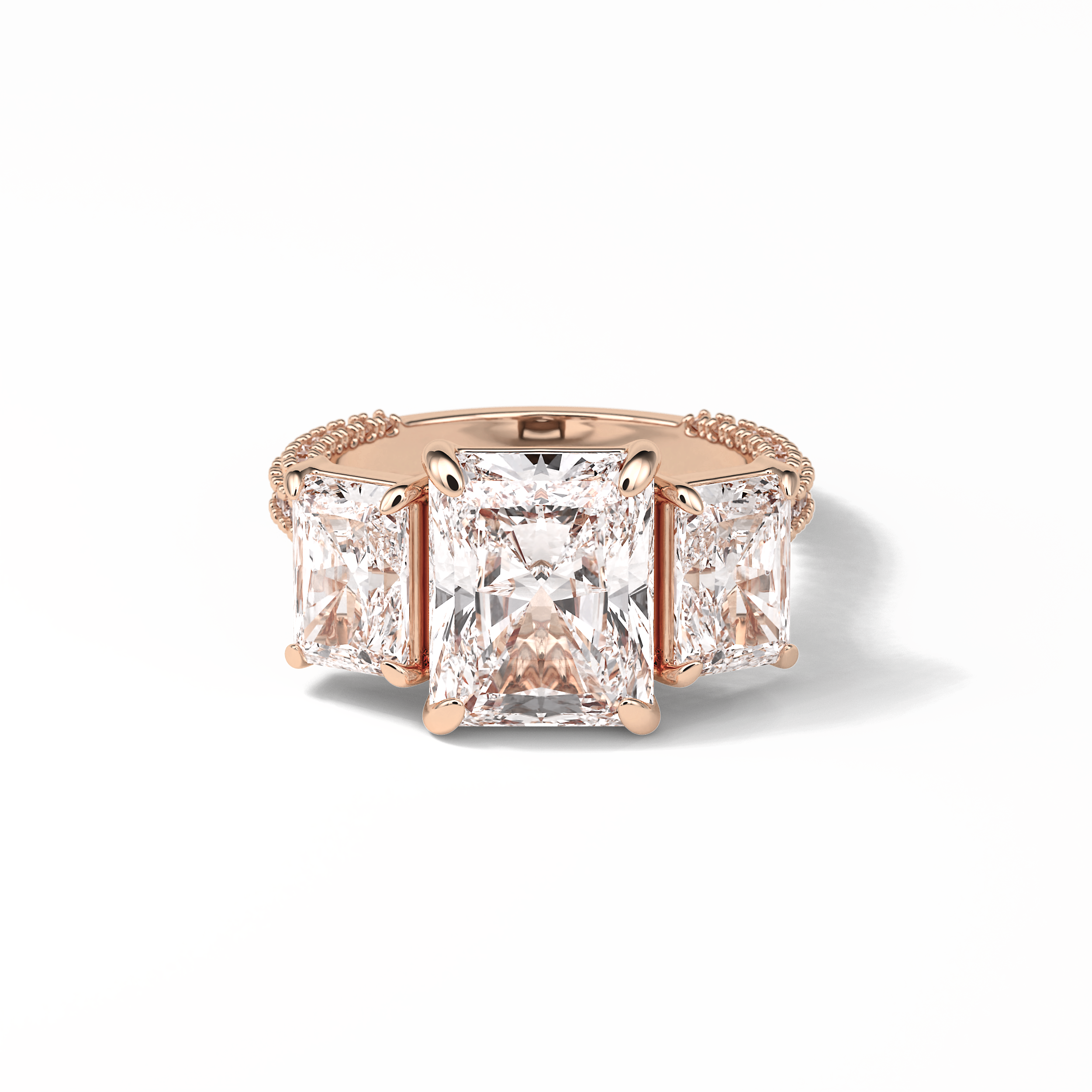 3.51 CT Radiant Cut Pave & Three Stones Style Moissanite Engagement Ring 15