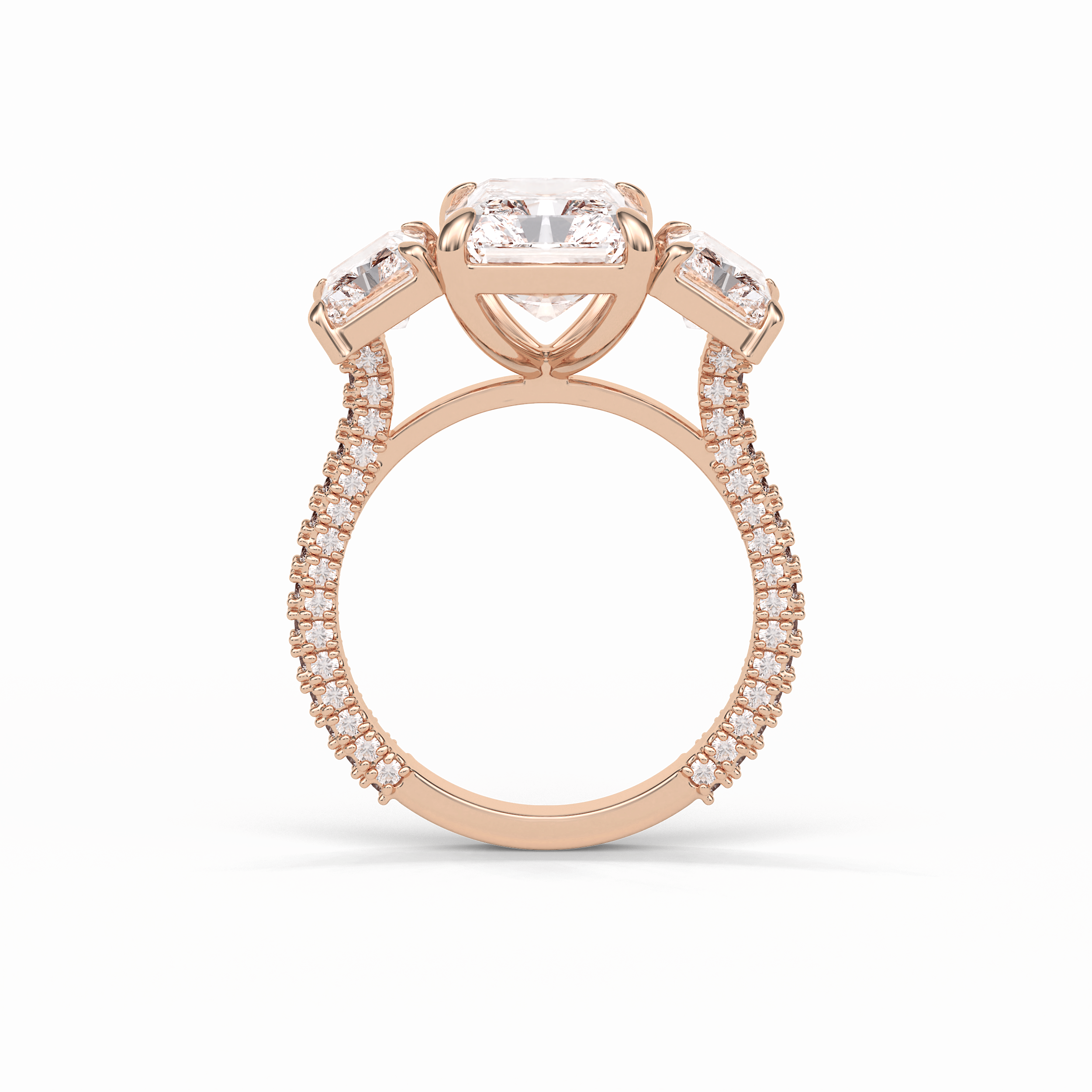 3.51 CT Radiant Cut Pave & Three Stones Style Moissanite Engagement Ring 10
